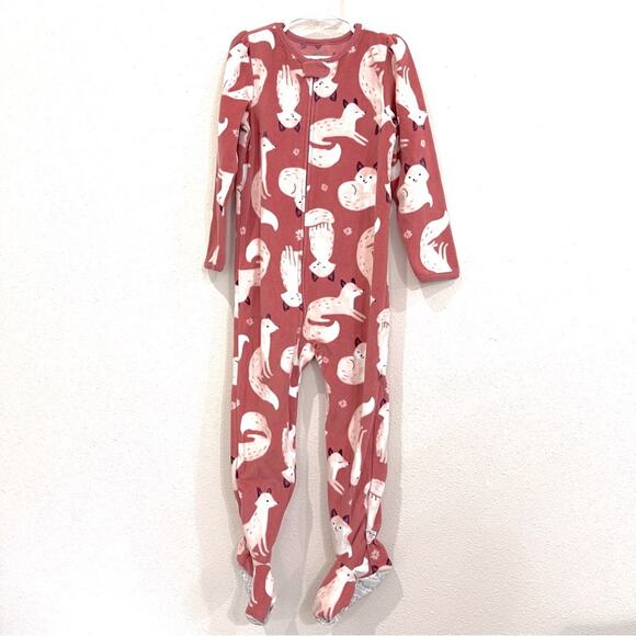 Carter's Just One You Pink & White Fox Print One-Piece Footed Pajama - Size 5T - Picture 1 of 11